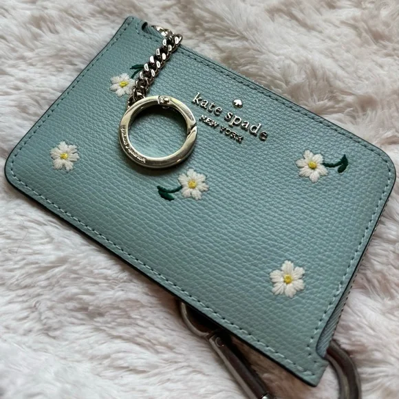 Kate Spade Darcy Daisy Embroidered L-Zip Card Holder Wallet - Picture 6 of 7